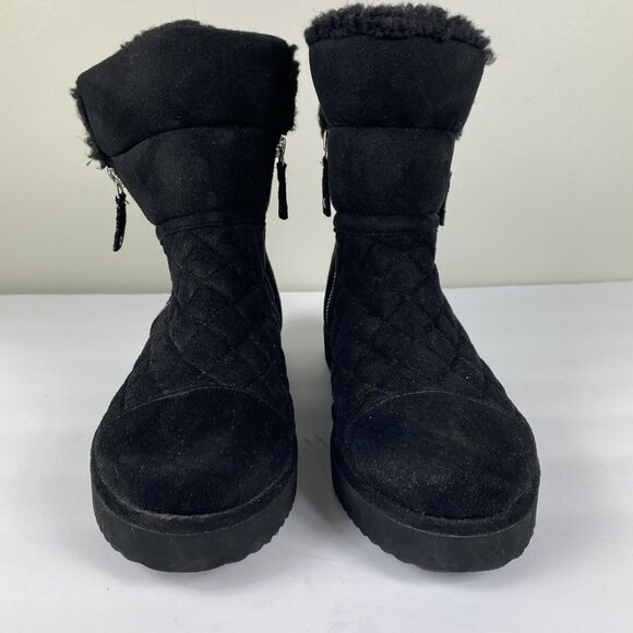 Madden Girl Ankle Boots 10 M Black Sherpa Lined Quilted Ski Snow Winter - Picture 3 of 7